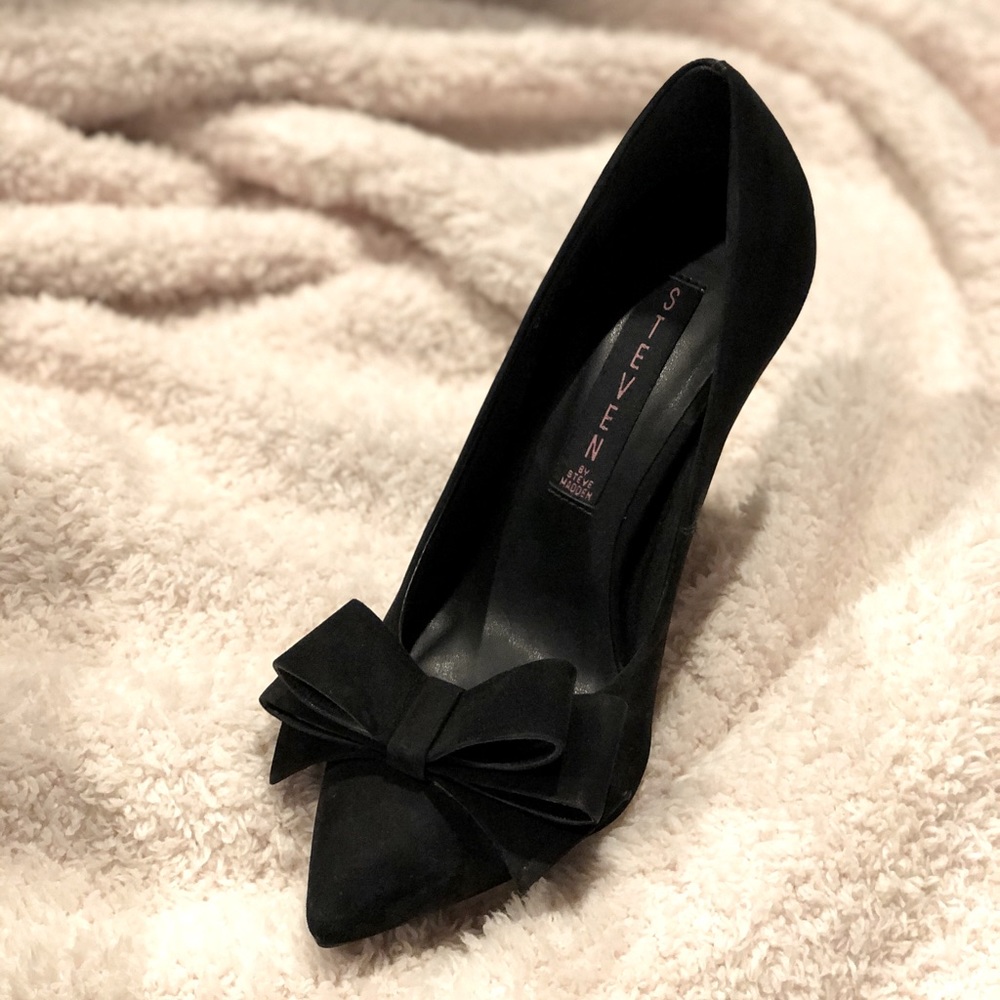 Steven Black Suede Heels with Bow